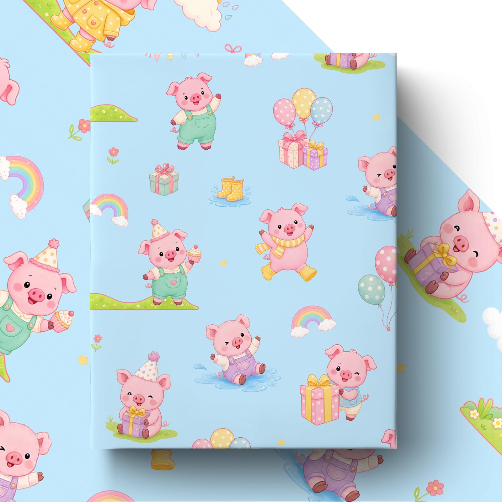 GleeWrap Pig Wrapping Paper, Birthday Animal Gift Wrap for Kids