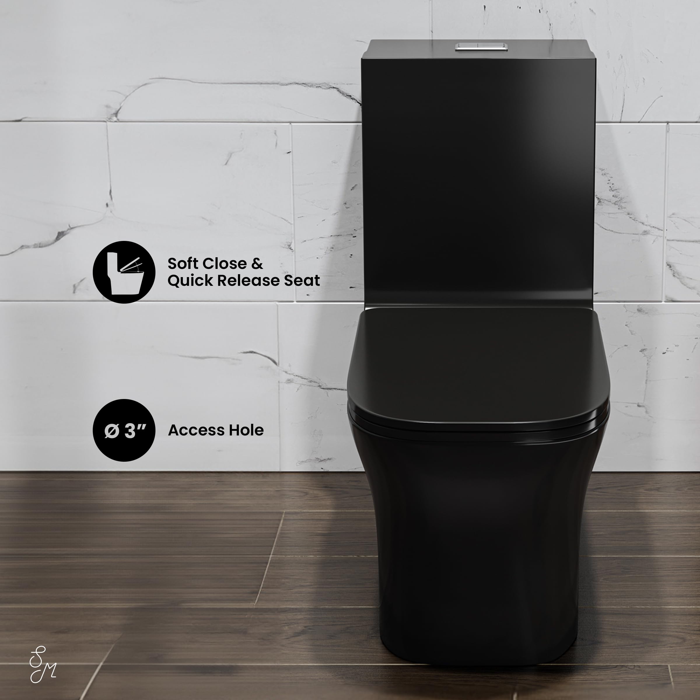 Concorde One Piece Square Toilet Dual Flush in Glossy Black 1.1