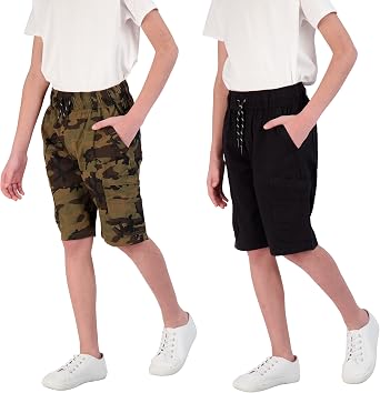 TONY HAWK Boys Twill Shorts with Cargo Pockets 2 Pack Pull on Skate Short for Kids
