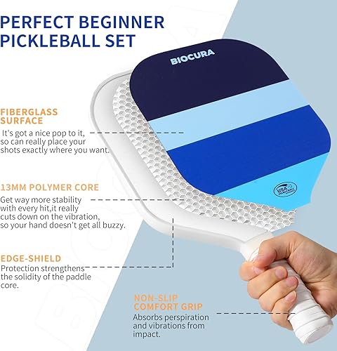 Miniatura 2 de Pickleball Paddles Set of 2  Durable Fiberglass, Lightweight Pickle Ball Rackets 2pack with 4 Outdoor Balls & Carry Bag  Outdoor Game for Women, Men