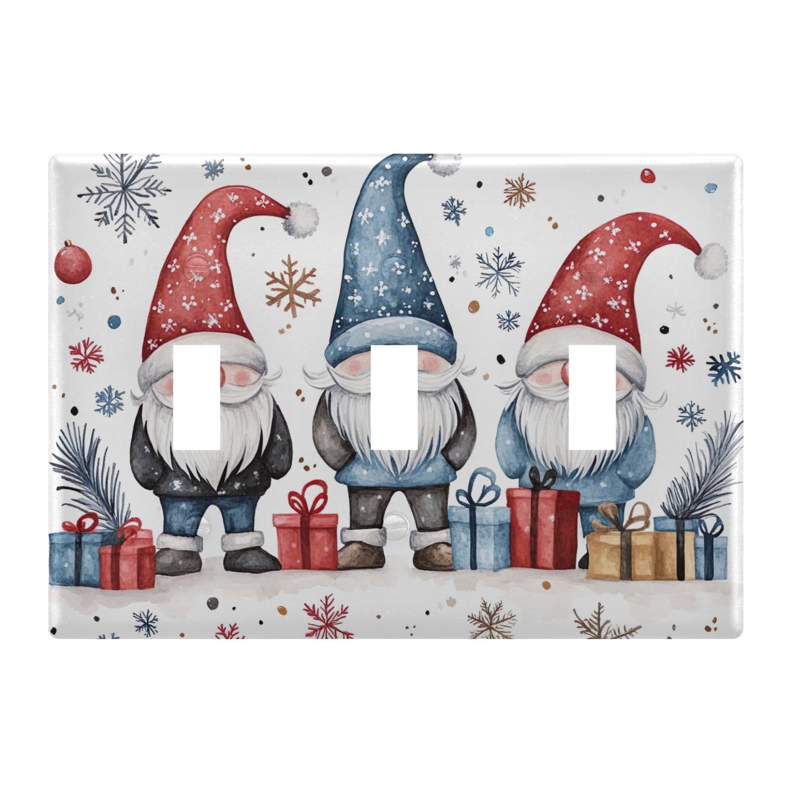 Light Switch Cover Christmas Three Gnomes Snowflake Wall Plates for Electrical Outlets 3 Gang 202b7320