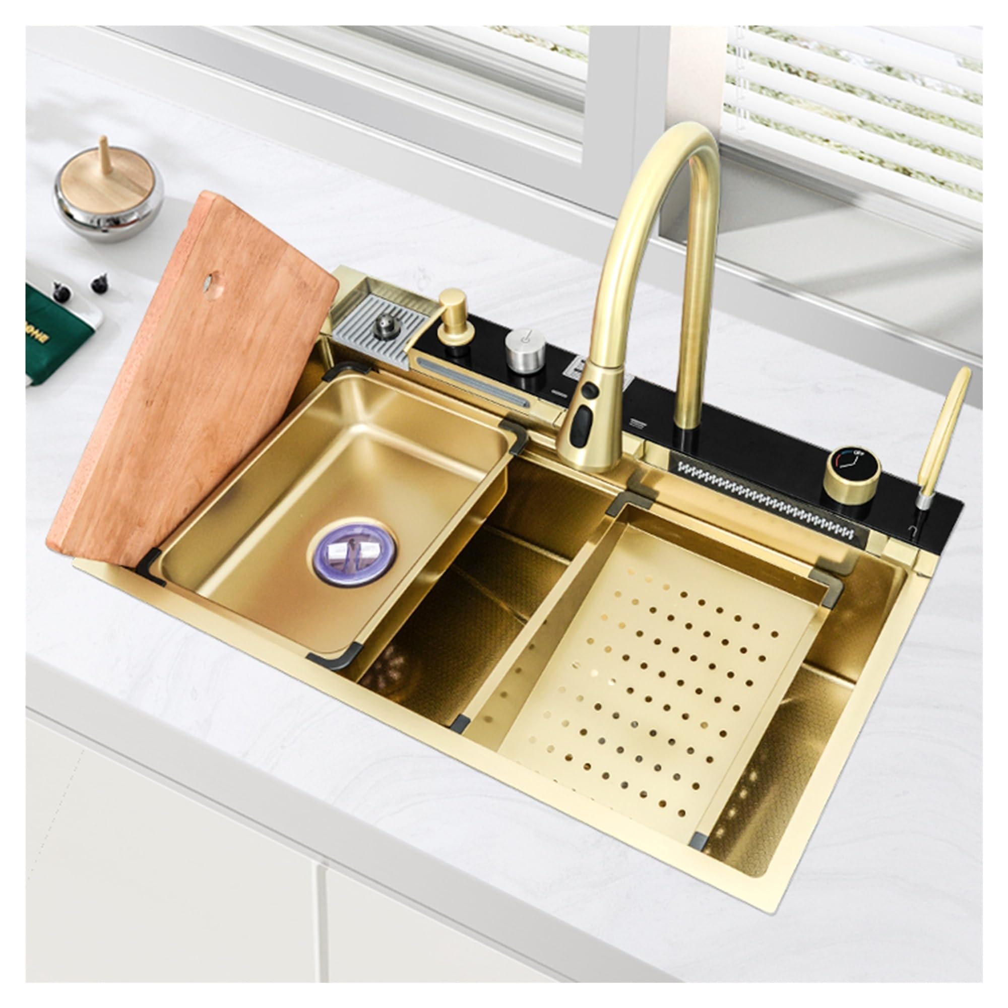 Évier de cuisine encastrable doré 80x45cm en acier inoxydable à bac simple profond