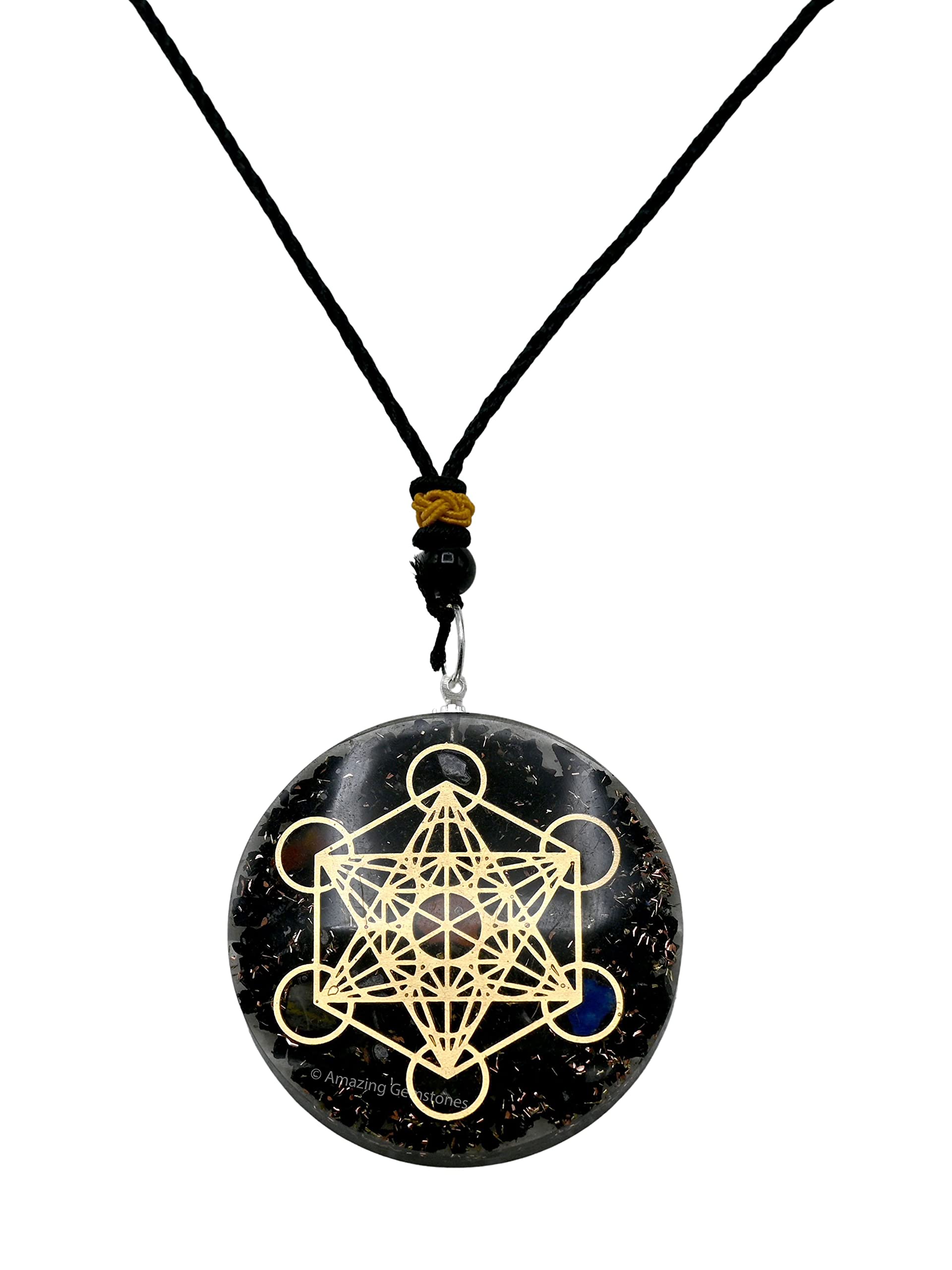 Amazing Gemstone Orgone Pendant with Black Tourmaline Crystal and Metatron Cube - Natural Healing Pendant Necklace for Women Men