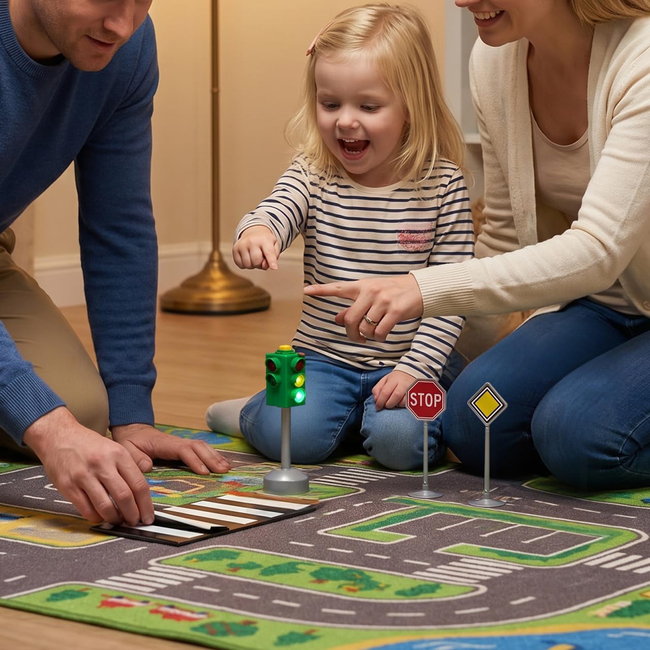 TOYANDONA Traffic Signs Toy Set Multicoloured Road Light Stop Safety Traffic Maker Crosswalk Signal Toy for Kids Birthday Education Gifts