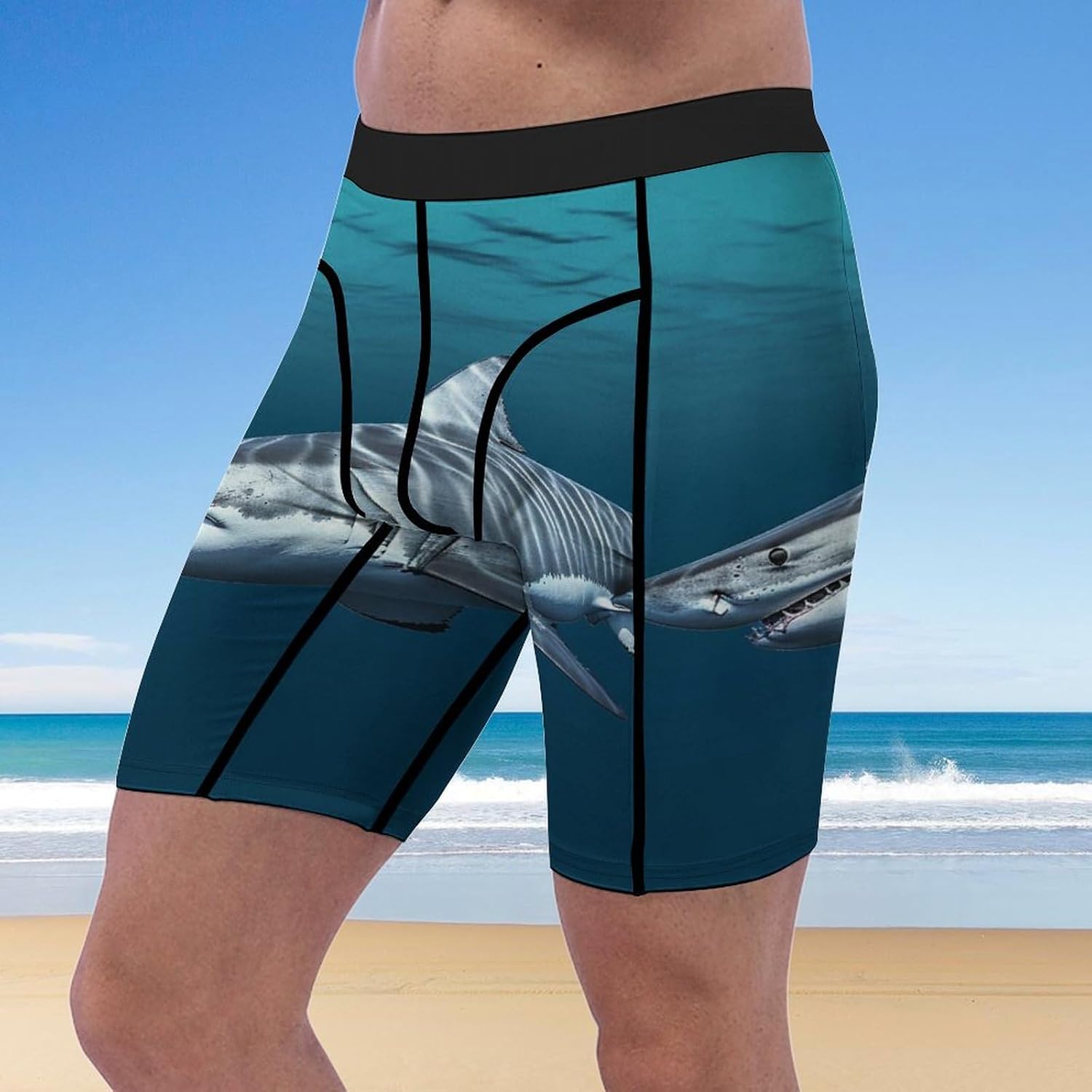 Great White Shark Compression Shorts Men Spandex Sport Shorts Workout Performance Baselayer Underwear
