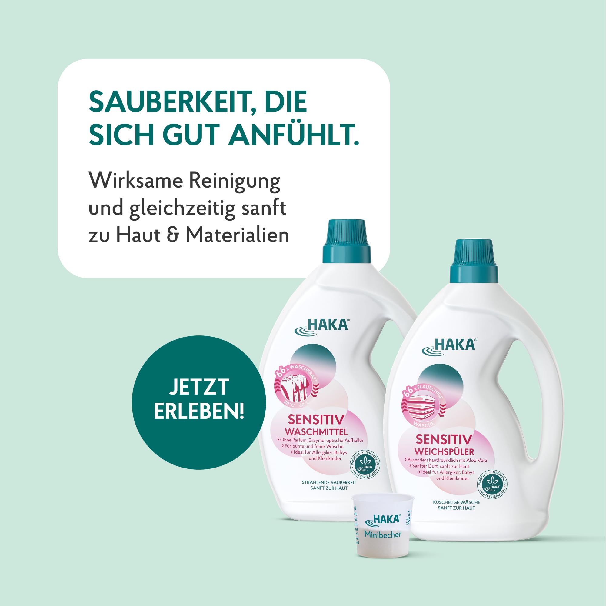 HAKA Sensitiv Weichspüler Nachfüller, 5L (166 Waschladungen), extra flauschige Wäsche, ideal für Allergiker, Babys & empfindliche Haut, vegan