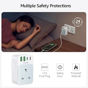 TOOMKE Multi Plug Socket with PD 35W USB C Fast Charge, Multi Plug Adapter Multi USB Extension Wall Charger Socket with 2 USB A and 2 USB C, Extension Plug Socket Adapter UK for Home, Office, School