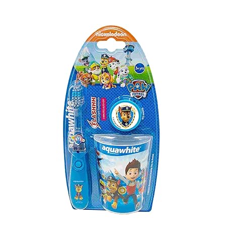 aquawhite Paw Patrol Flash Kids Toothbrush with Hygiene Cap & Rinsing Cup, Set of 3 (Blue) And 2 Kids Toothpaste Free