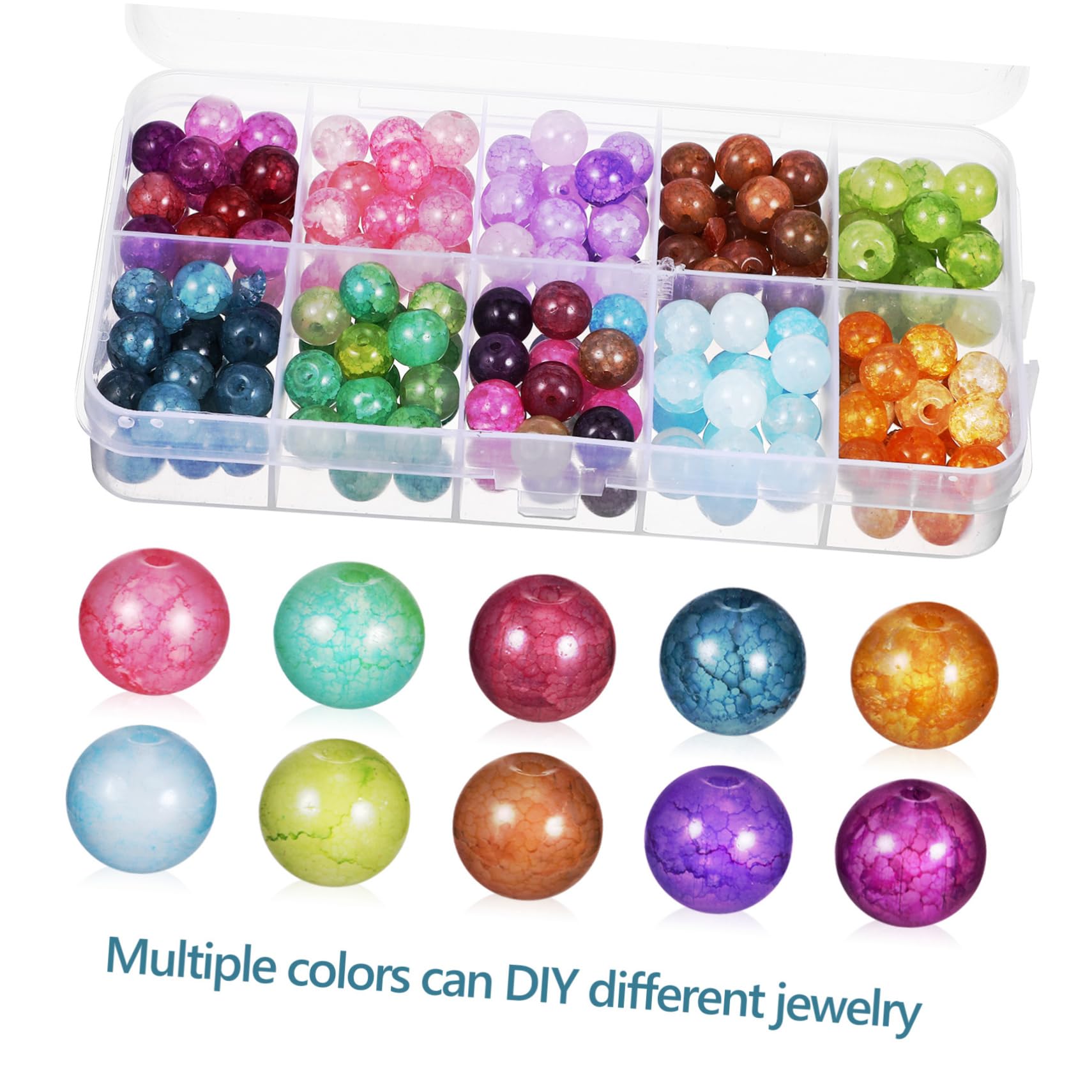Uonlytech Cuentas de Vidrio Craqueladas 200 Piezas para Manualidades Cuerda Kit para Hacer Pulseras y Collares Joyería Accesorios de Bricolaje