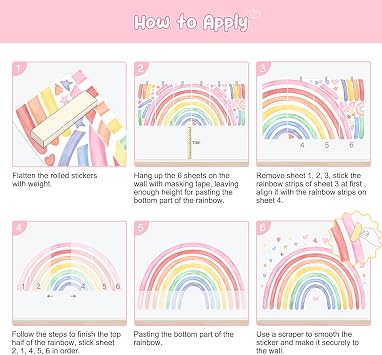 77x47 Large Rainbow Wall Stickers Watercolor Hearts Stars Wall Decals