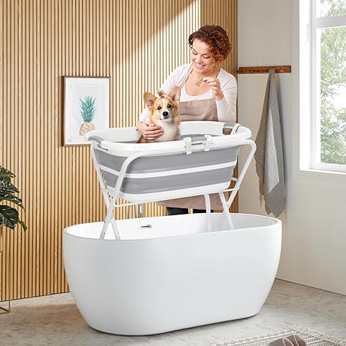 Miniatura 2 de Bañera para perros 2 en 1, estación de lavado de perros para baño y aseo, bañera plegable elevada plegable portátil para perros pequeños, gatos y