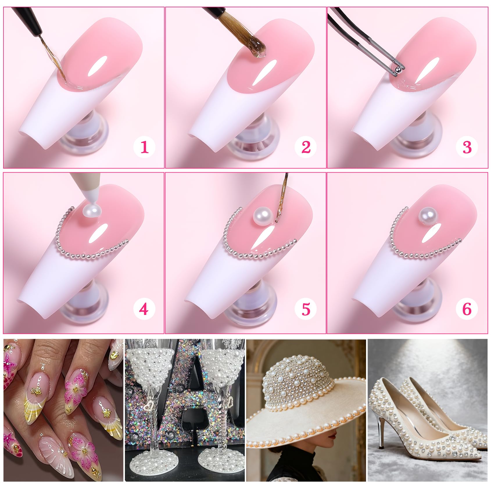 Lot de 10 200 perles pour ongles – Perles demi-rondes à dos plat et strass pour ongles – Plusieurs formes – Breloques à dos plat pour nail art, bijoux, loisirs créatifs