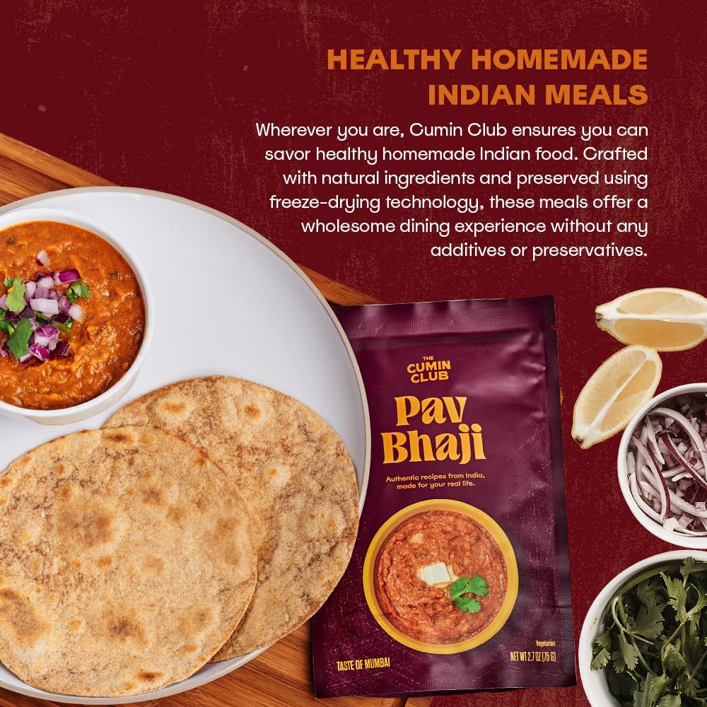 The Cumin Club Pav Bhaji - Authentic & Flavorful Indian Meal, Ready to Eat Vegetable Curry with Mild Spices, Easy 5-Minute Vegetarian Friendly Indian Food, All-Natural, No Preservatives - Pack of 5