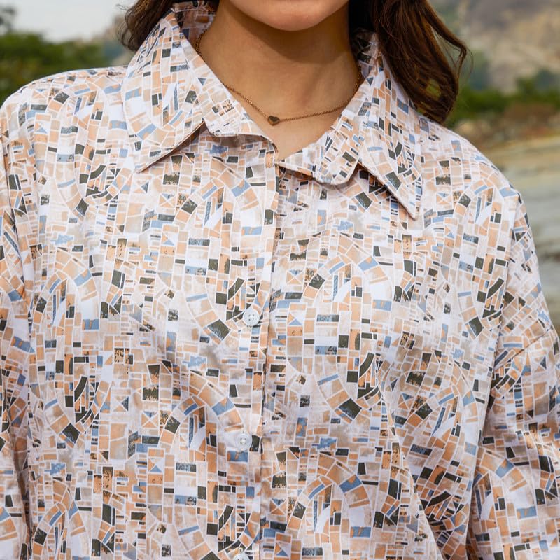 Image of PINACOLADA Women's Solid Oversized Shirt for Casual Wear | Spread Collar | Long Sleeve | Button Closure | Oversized Shirt Crafted with Comfort Fit for Everyday Wear