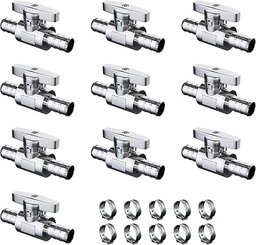 PURAGEIR Paquete de 10 válvulas de cierre recto, válvula de cierre recto Pex de 12 pulgada x 12 pulgada Pex, válvula de grifo de cuarto de vuelta,