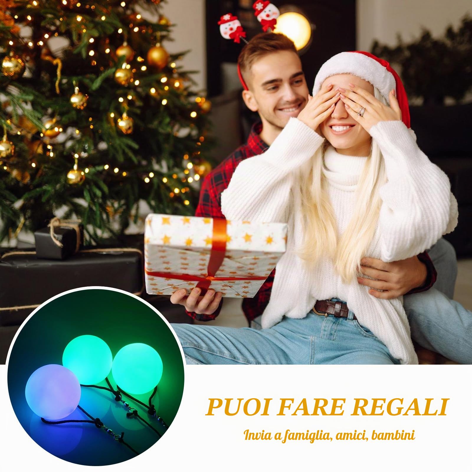 Palle a LED Poi: Set di 2 Ball LED Glow con Effetto Arcobaleno e Stroboscopico, Migliorato per Principianti e Professionisti, Doppio Anello Regolabile
