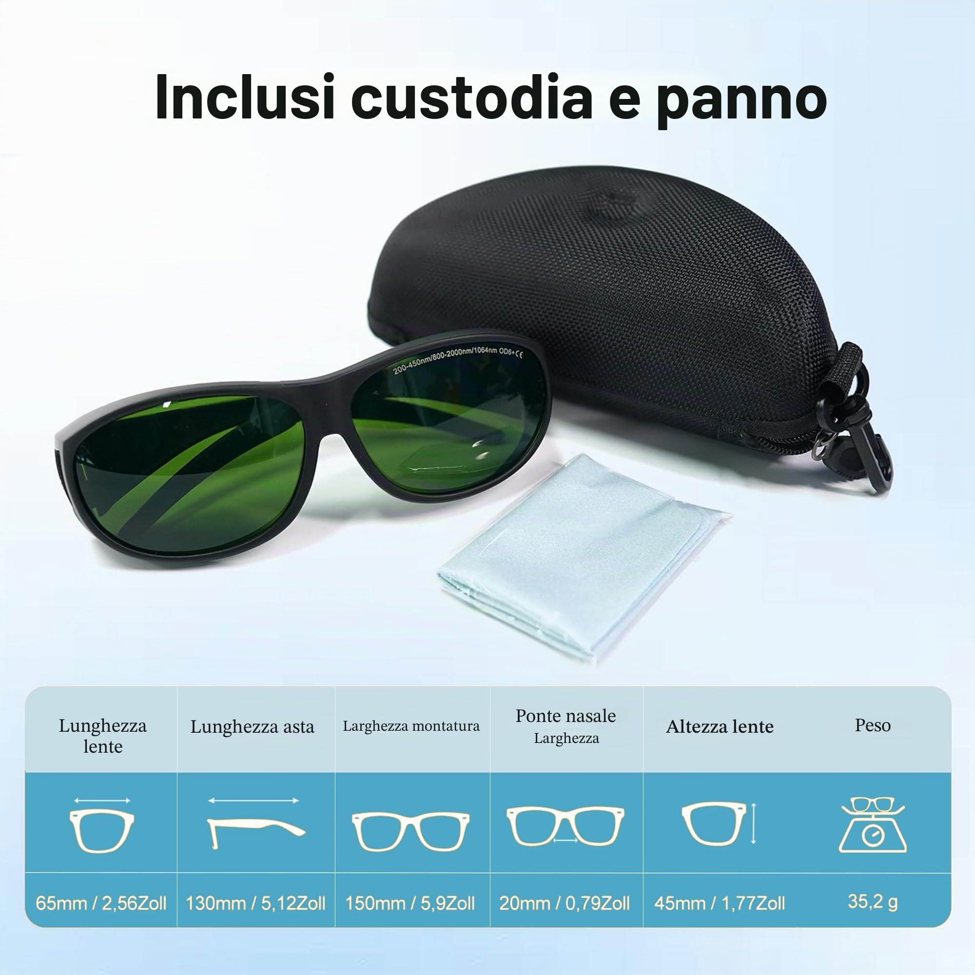 Occhiali Protezione Laser OD6+ per 1064nm 405nm Fiber/UV Laser, Occhiali Certificati (200-450nm & 800-1200nm), VLT 50% Alta Visibilità per Incisore Laser, Taglio e IPL