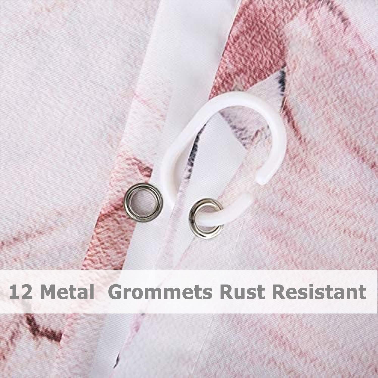 LIVILAN Pink Gray Flower Shower Curtain, Watercolor Floral Shower Curtains with Hooks White Grey Fabric Blossom Bathroom Decor Machine Washable, 72" W x 72" H
