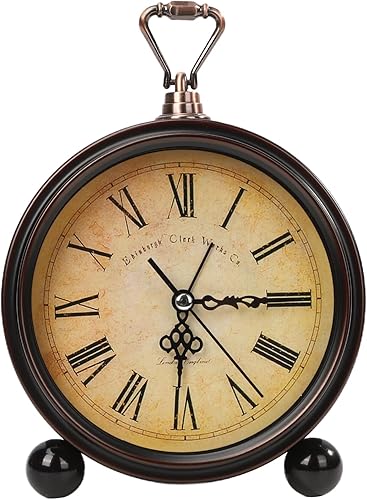 Pequeño despertador analógico de viaje, reloj pequeño súper silencioso de 5,25 pulgadas, no tictac, romano