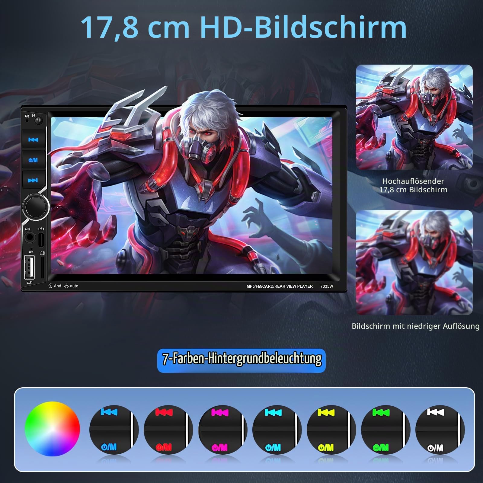 2 Din Carplay Car Stereo Bluetooth 5.1, 7 Zoll HD Touchscreen Autoradio Android Auto, Unterstützung MirrorLink, FM Radio, USB, AUX, Laden + Rückfahrkamera
