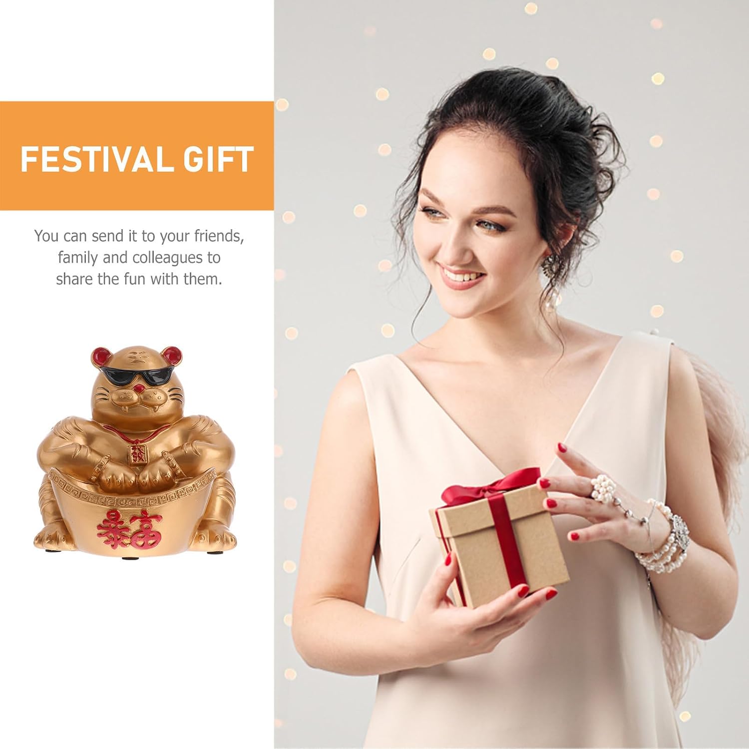 Resin Tiger Desktop Ornament Golden Cartoon Adornment for Xmas image 3