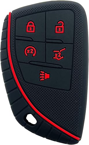 Miniatura 8 de Funda de silicona para llavero inteligente de 5 botones para GMC Sierra 1500 Chevy Chevrolet Silverado 1500 2500HD 3500HD 2023 2022 (negro con rojo