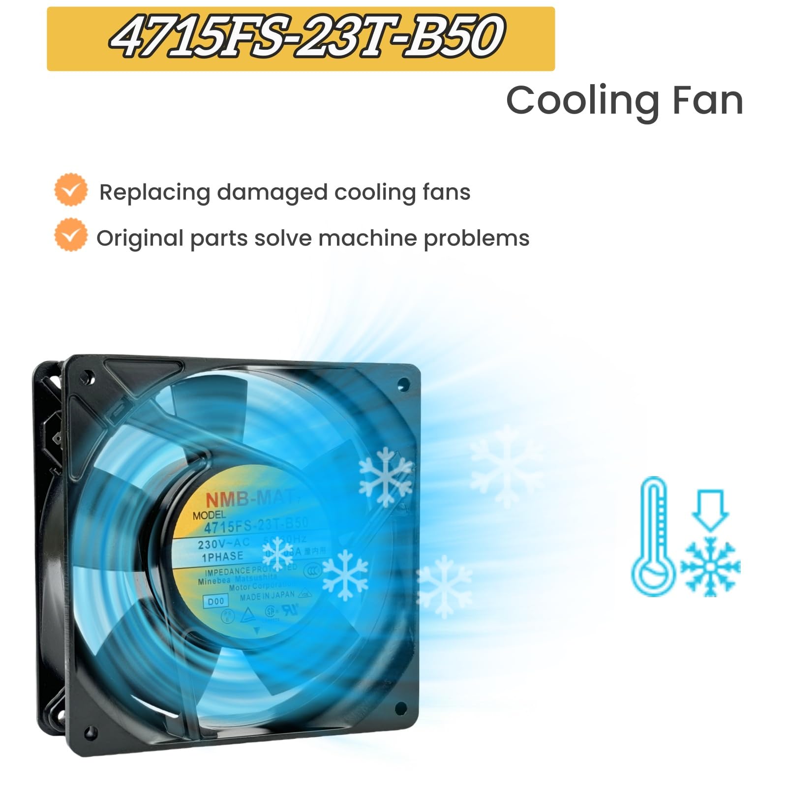 Para ventilador axial NMB 4715FS-23T-B50, ventilador de refrigeración de 230 V CA 0.09/0.08 A 50/60 Hz 12 cm, ventilador de refrigeración 120 x 120 x 38 mm