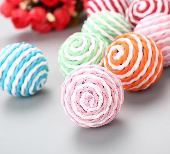 Busstier Drawstring Cat Ball, Drawstring Wrapping Cat Toy, Colorful Sound Making Cat Ball 2 Pieces
