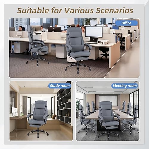 Miniatura 9 de Silla de oficina ejecutiva con reposapiés, silla de escritorio de oficina grande y alta, sillas de oficina reclinables de tela cómoda para personas