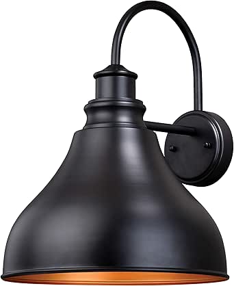 VAXCEL Delano 17 in. H 1-Light Oil Burnished Bronze and Light Gold Dusk to Dawn Sensor Farmhouse Outdoor Wall Sconce, Durable Steel Shade, Dark Sky Compliant, Exterior Porch Patio Front Door or Garage