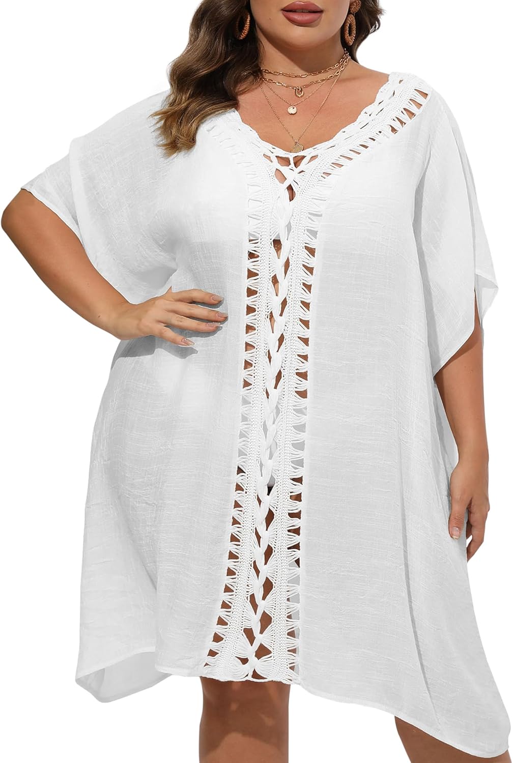 Chalier Bathing Suit Cover Up for Women Plus Size Swimsuit Coverup Summer Loose Beach Cover Up Crochet Design Dress - Image 7