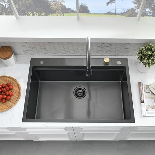 Miniatura 2 de Fregadero de cocina de 33 x 22 pulgadas con grifo  33 x 22 pulgadas, cascada de 33 x 22 pulgadas, fregadero de cascada de acero inoxidable negro