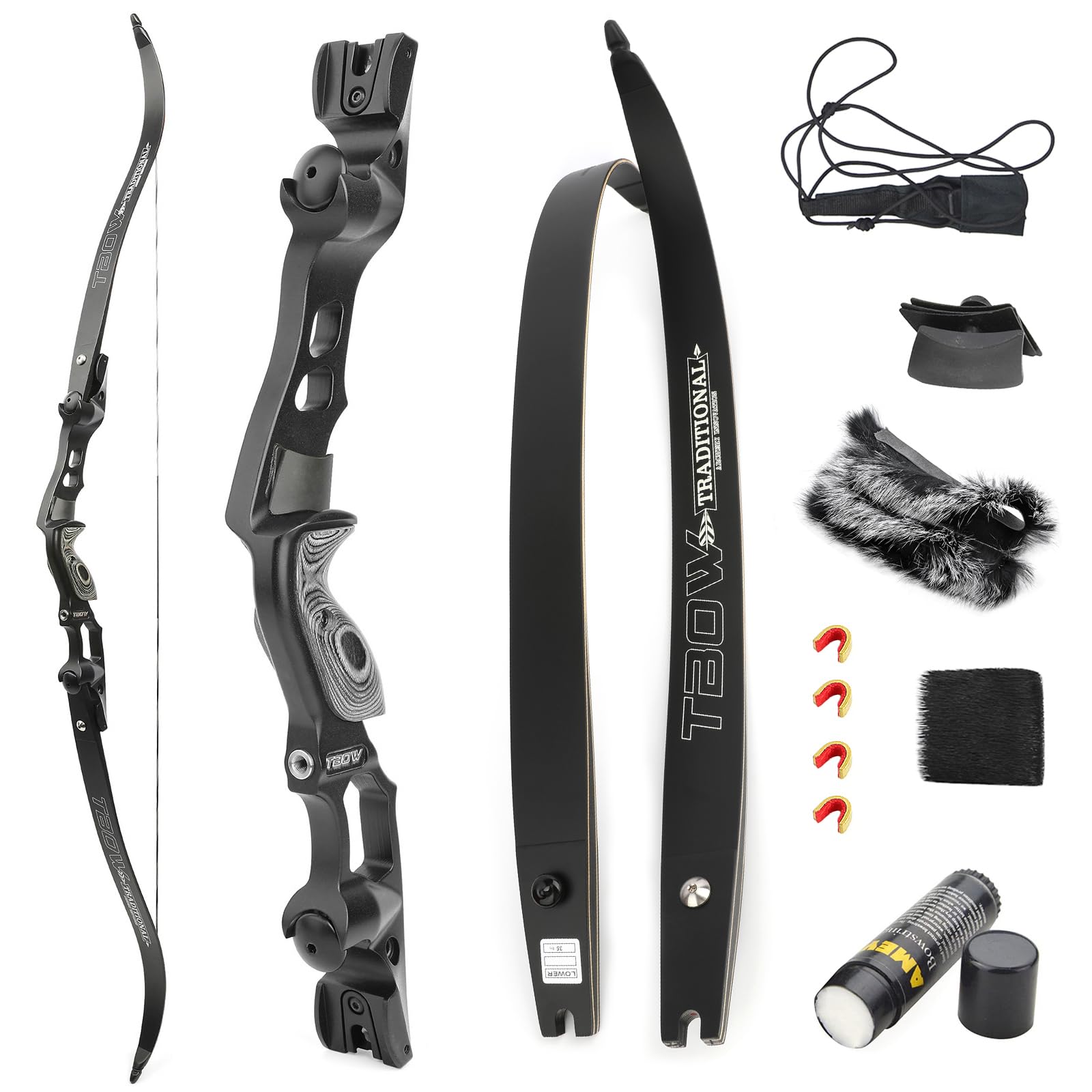 SHARROW 62 inch ILF Recurve Bow with Gordon Limbs 25-60Lbs American Hunting Bow Aluminum Alloy Riser Right Handed for Adult Archery Competition Athletic (Set 1/Black, 45lbs)