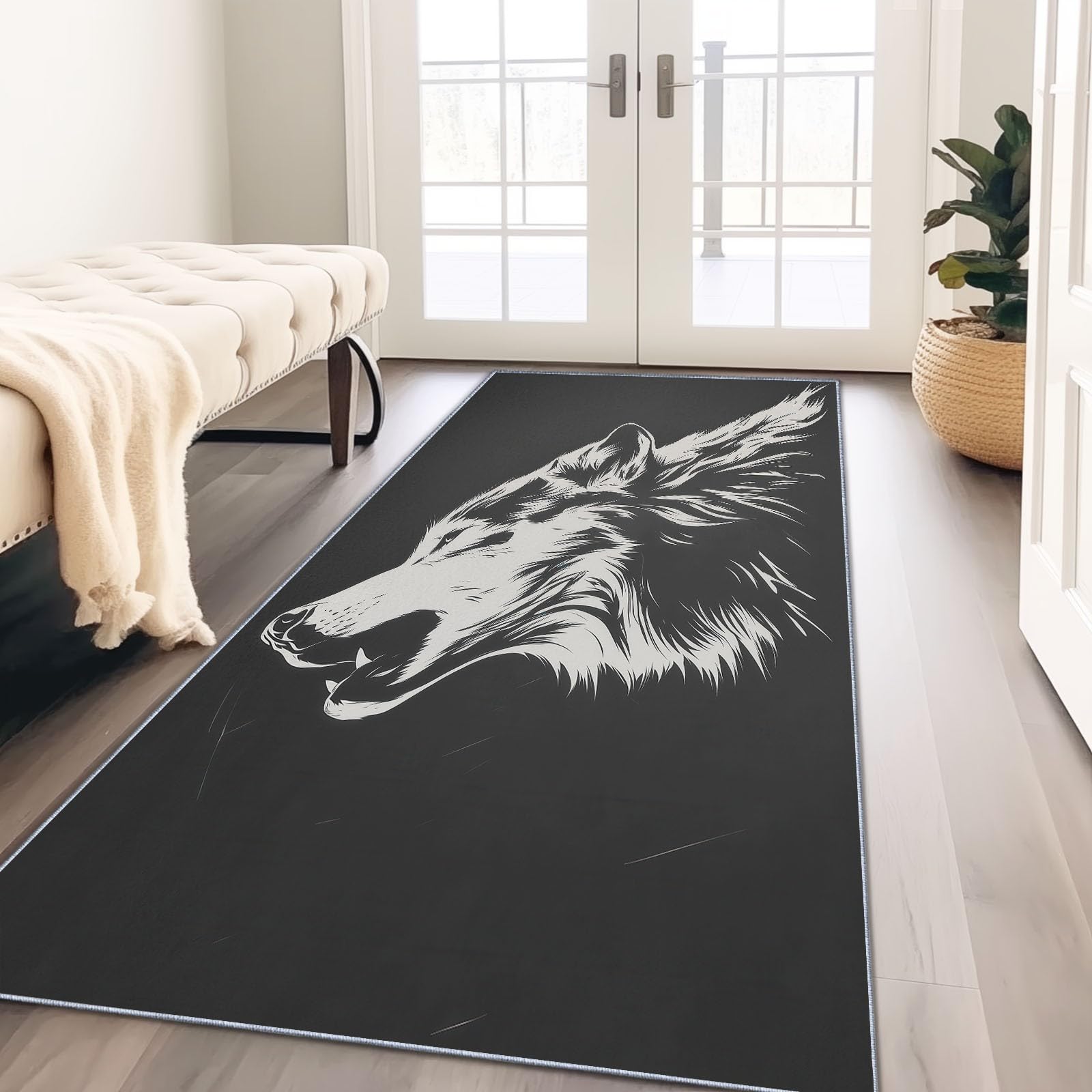 Tapis passage cuisine antidérapant et descente de lit loup sauvage moderne 60x150cm