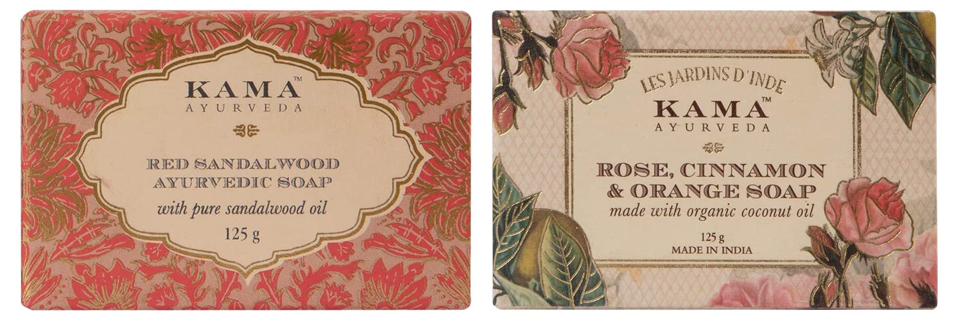 Kama Ayurveda Red Sandalwood Ayurvedic Soap with Pure Sandalwood Oil, 125g & Kama Ayurveda Womens Rose Cinnamon & Orange Soap - 125 Gms (White_Free Size)