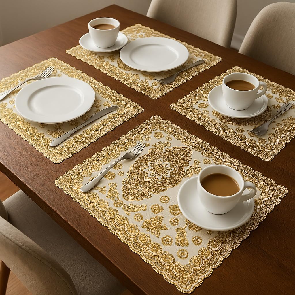 PVC Fabric Table Mats Set of 4 Dining Table Placemat, Elegant Table Mat Dining Set, Durable and Easy to Clean, Perfect for Home Decor (Pack of 4)