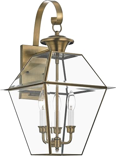Miniatura 4 de Livex Lighting 2381-01 Westover - Farol de pared para exteriores, 3 luces, latón antiguo