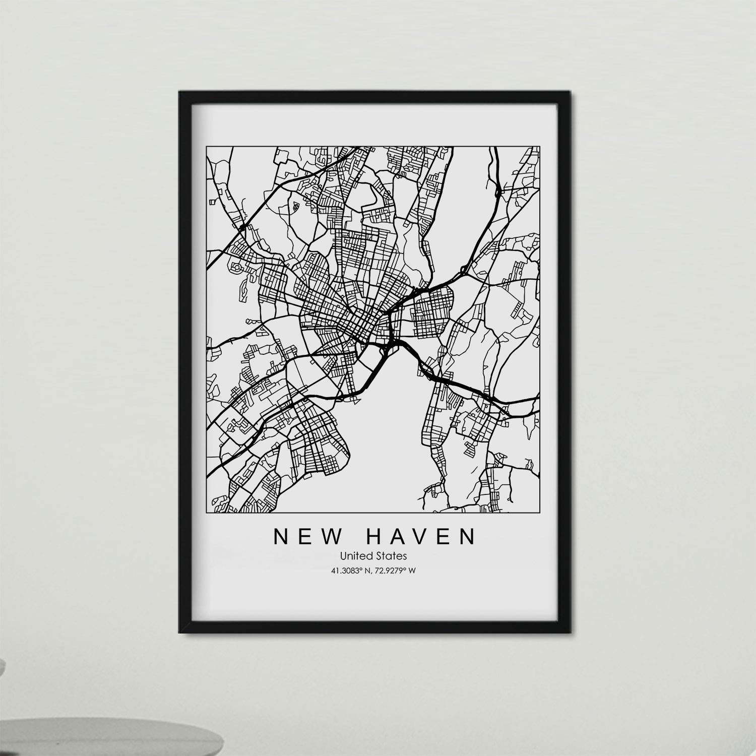 Nacnic Poster with map of New Haven. US film with images of maps and roads of major US cities. A3 size