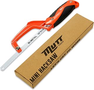 Mutt Tools Mini Hacksaw for Metal: 10-Inch Bi-Metal 24 TPI Blade, Compatible with 10" & 12" Blades - Compact Precision Cutting Saw