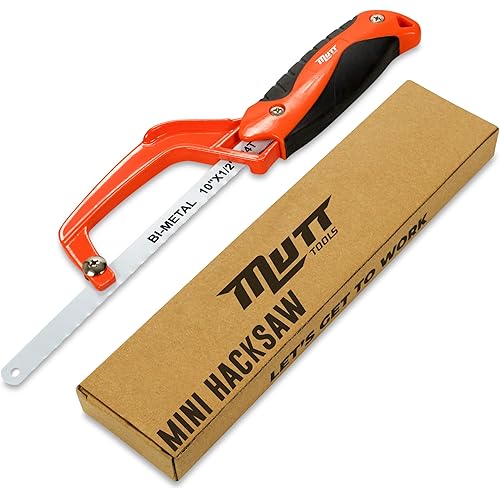 Mutt Tools Mini Hacksaw for Metal with 10-inch Bi-Metal Blade for Precision Cutting - Compatible with 10" and 12" Blades - Small Cutting Saw