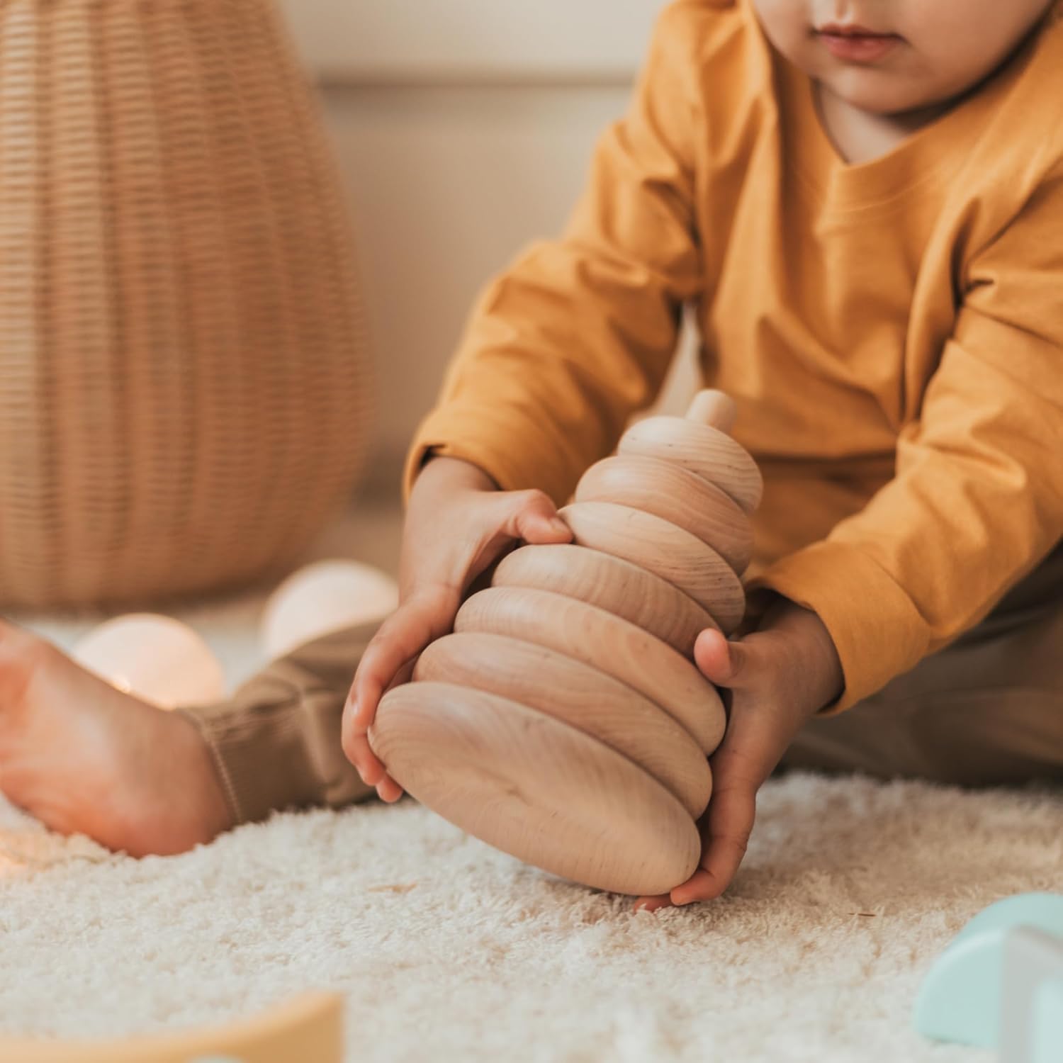 BUSY PUZZLE Ring Wooden Stacking Toy Montessori Wooden Pyramid Gifts for Toddlers Natural Baby Toy Pyramid Handcrafted Toy for 1 Year Old