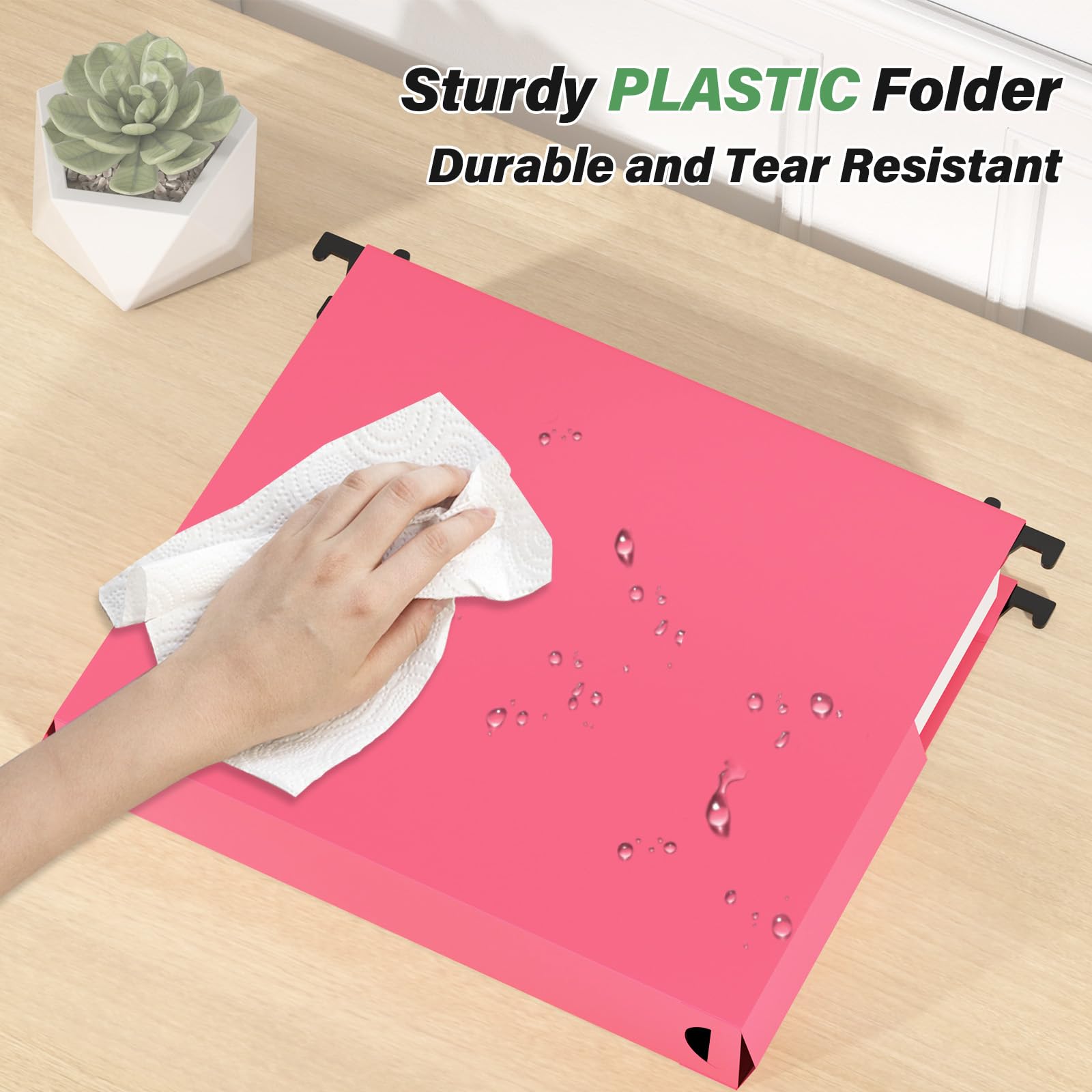 Ansook Cartelline portadocumenti in plastica rosa con capacità extra, formato lettera, confezione da 12 cartelle sospese espandibili da 5,1 cm con fondo rinforzato, cartelle sospese con chiusura