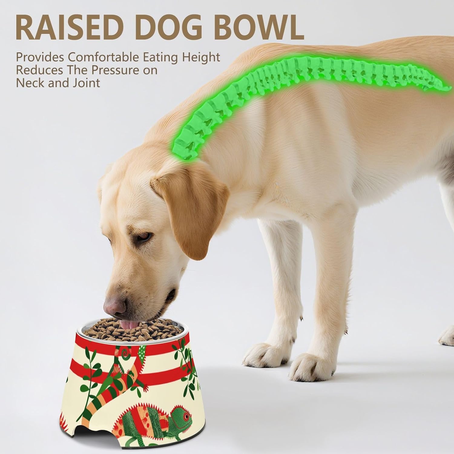 Red and Green Playful Chameleon Christmas Pets Water&Food Bowls Non Skid Stainless Steel Pets Basic Bowls for Small Pet Slow Down Eating Plato para Gatos