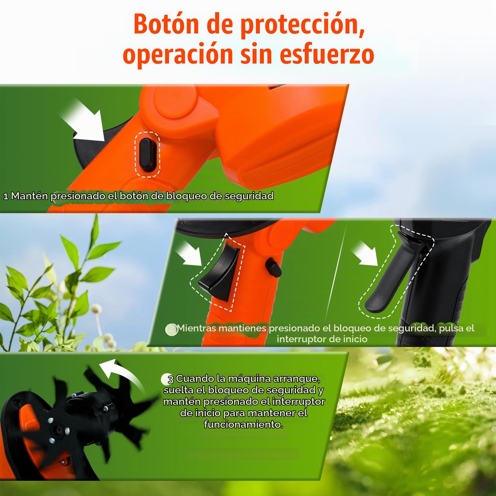 Moongiantgo Cultivador Inalámbrico 2 en 1 Doble Batería 21V, 2×1500 mAh | Diseño Portátil/Mango Extensible con 4 Hojas de Acero, para Desmenuzar el Suelo, Deshierbar, 10cm Profundidad/Anchura