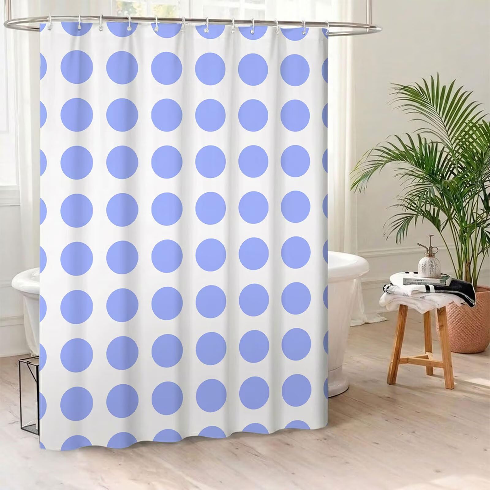Rideau de Douche 180x240 cm - Tissu Polyester Imperméable Anti-Moisissure - 12 Anneaux Inclus - Ourlet Lesté pour Stabilité - Lavable en Machine - Idéal de Baignoire et Douche - Pois & Bleu Y1#519
