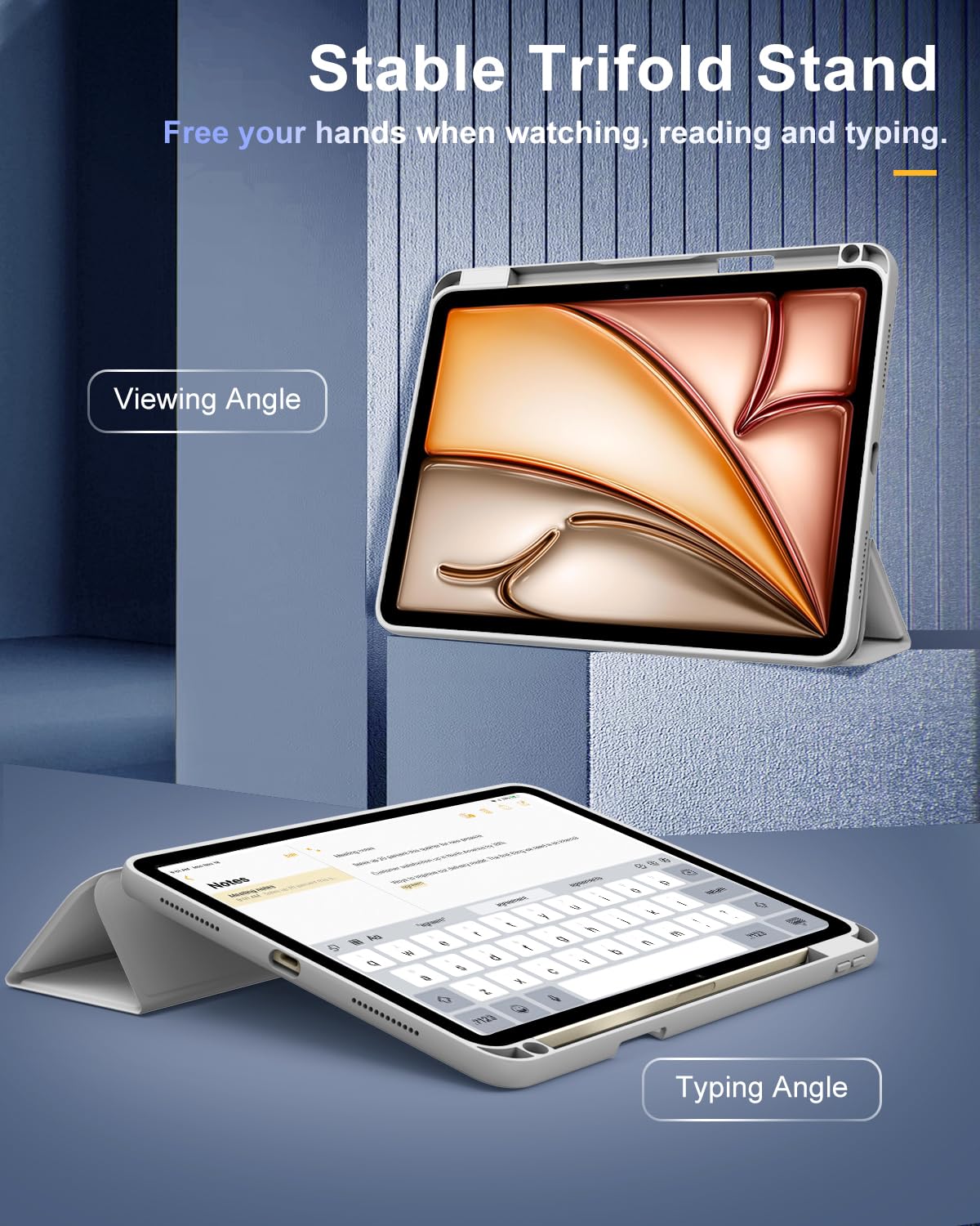 TiMOVO Etui do iPad Air 11" M4/M3/M2, Air 5./4. gen. 10,9", Light Gray | Uchwyt na rysik, smukłe etui z podstawką, przezroczysty tył i automatyczne usypianie/wybudzanie.