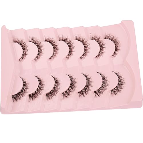 Miniatura 7 de Gmagictobo Pestañas naturales cortas y finas pestañas postizas de ojo de gato, banda transparente, paquete de 7 pares de pestañas postizas de tiras