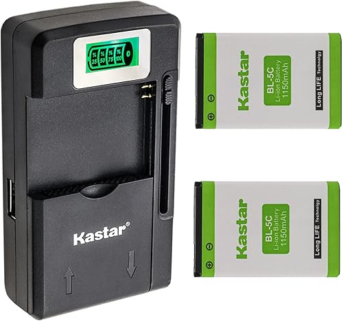 Kastar Paquete de 2 baterías BL-5C y cargador LCD inteligente de repuesto para Retevis RT22 RT22S RT15 RT19, WLN KD-C1 Walkie Talkies, LUITON