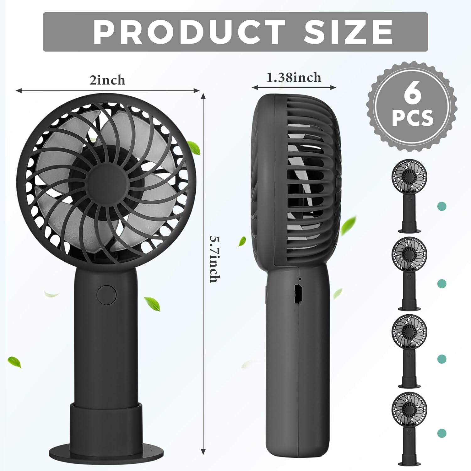Tujoe 6 Pcs Mini Powerful Handheld Fan 3 Speed Personal Small Portable Rechargeable Fan with Base USB for Women Eyelash Makeup Office Travel Beach Indoor Outdoor (Black)