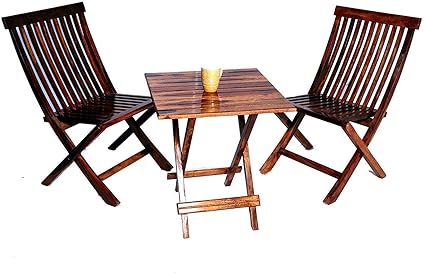 Varsha Furniture Sheesham Wooden Foldable 2 Seater Chair with Table Set | Balcony Chair | Ourdoor & Indoor Chair | Living Room Furniture - (2 Chairs + 1 Table, Teak Finish)
